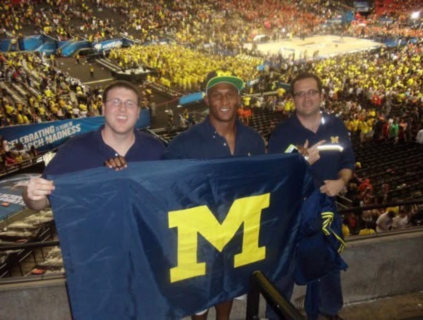 celebrating a semifinal win over Syracuse in the 2013 Final Four in Atlanta.